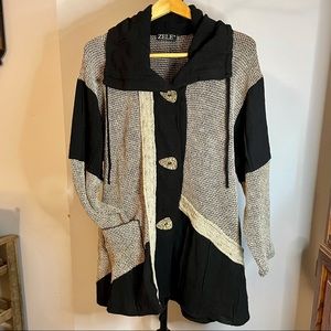 100% Linen Zele brand lagenlook made in Europe size xl black ivory wearable art